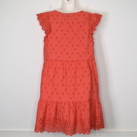 Ann Taylor Loft Babydoll Dress Sz 4 Eyelet Lace Tiered Cotton Cottagecore Boho - Picture 7 of 16